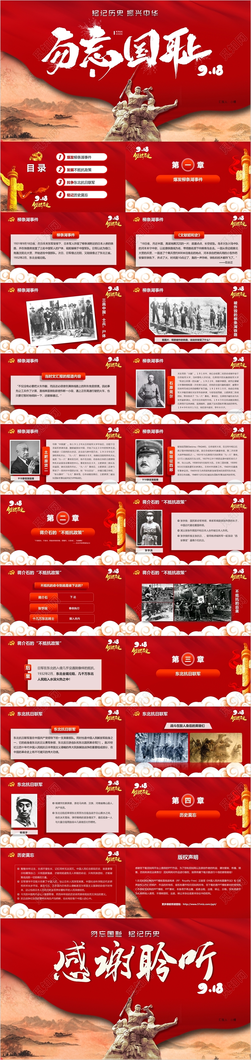 红党政党建微党课九一八事变勿忘国耻铭记历史振兴中华PPT模板