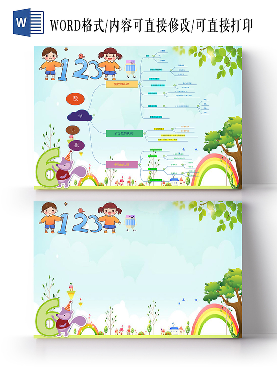 浅蓝清新数学小报手抄报word模板