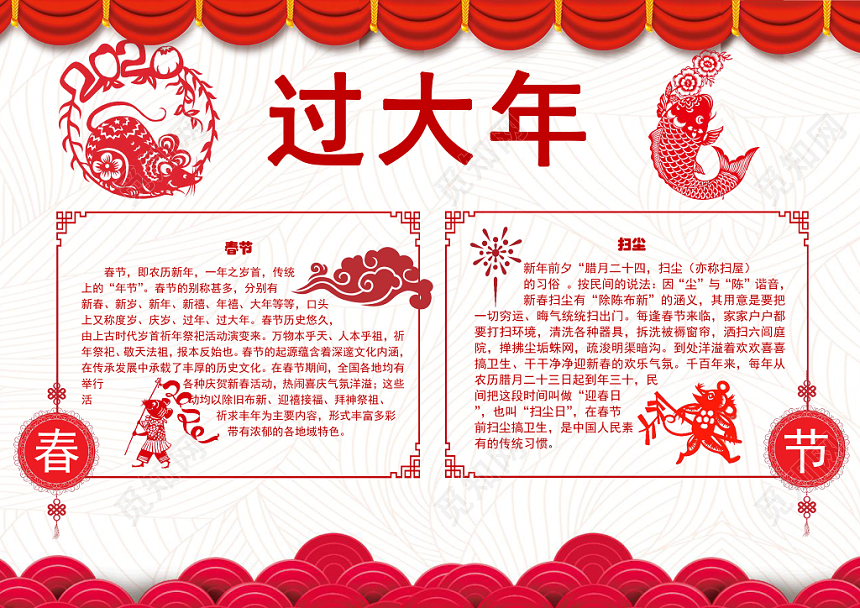 剪纸风过大年手抄报word模板