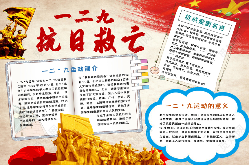 一二九抗日救亡爱国运动手抄报word模板