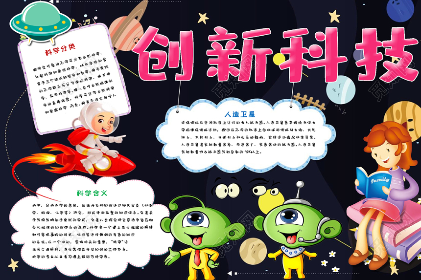 卡通儿童简约活泼科技知识手抄报Word模板