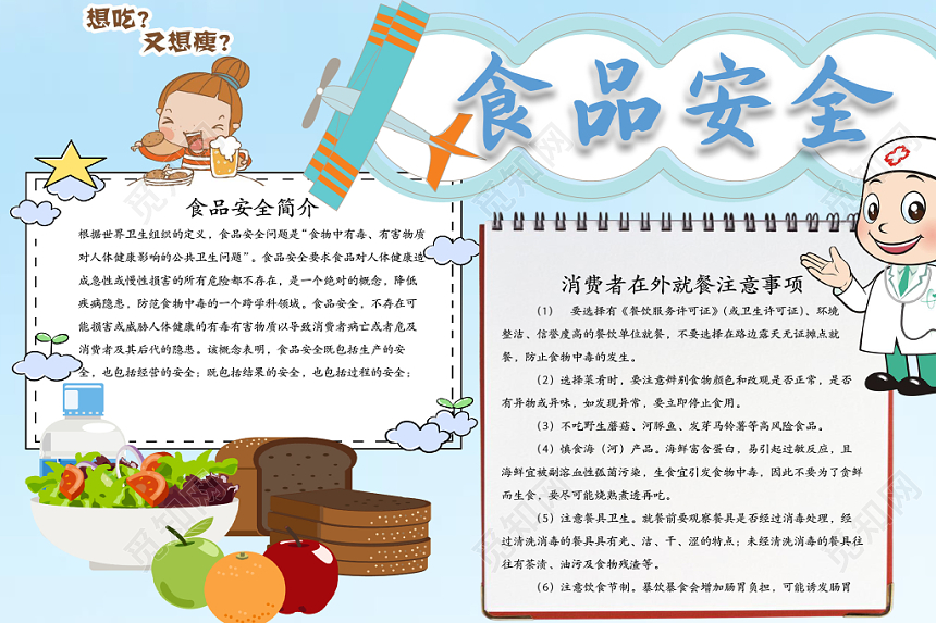 可爱清新卡通食品安全word手抄报