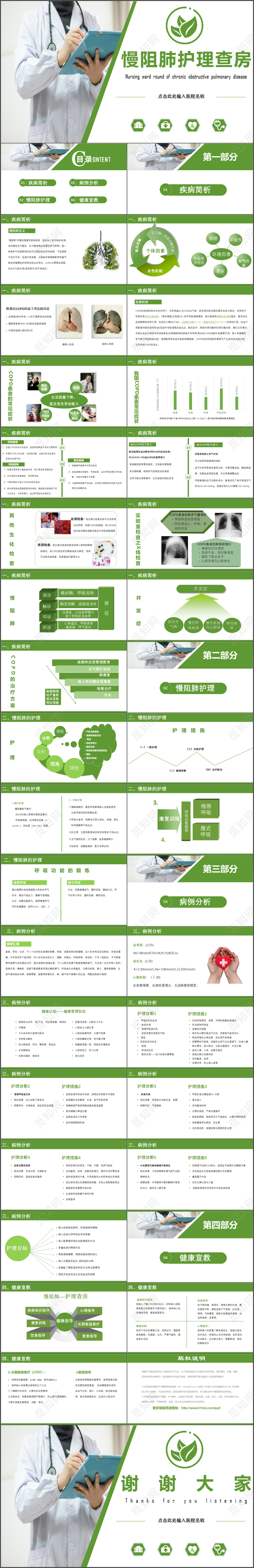 2019年绿色健康主题慢阻肺护理查房通用培训PPT模板