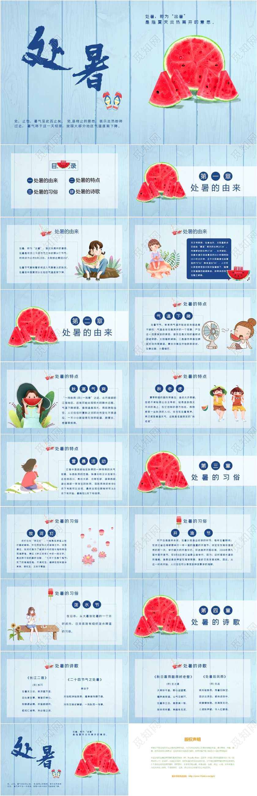 蓝色小清新处暑节气介绍PPT模板