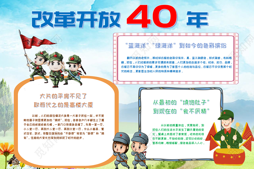 蓝色卡通改革开放40年手抄报小报word模板