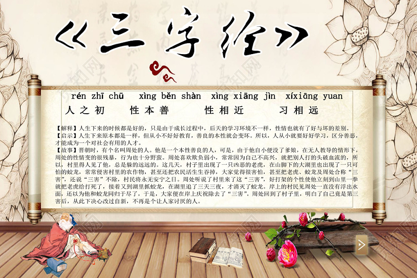 古风中国风中华传统国粹三字经word模板