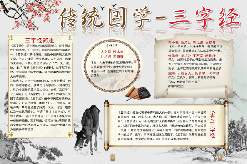 古风中国风中华传统国粹三字经word模板