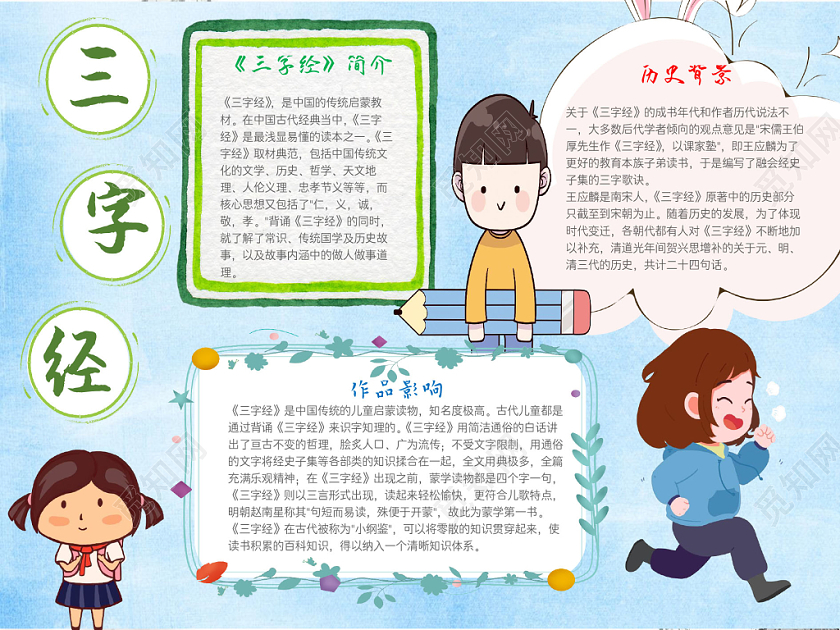 炫彩卡通三字经小学生手抄报word模板