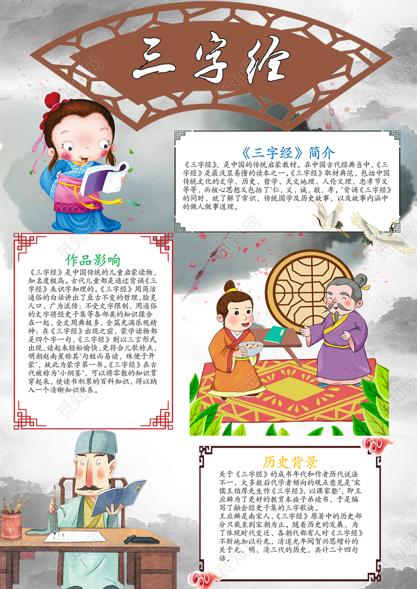 竖版三字经小报中国风word手抄报