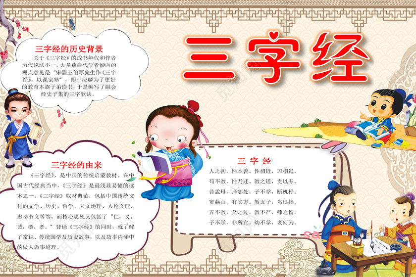 中国风三字经小报手抄报word模板