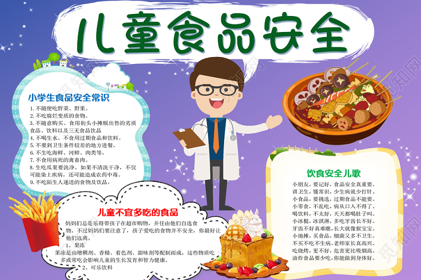 卡通蓝色可爱儿童食品安全word模板