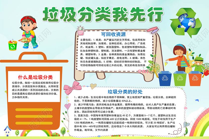 蓝色卡通垃圾分类我先行手抄报word模板