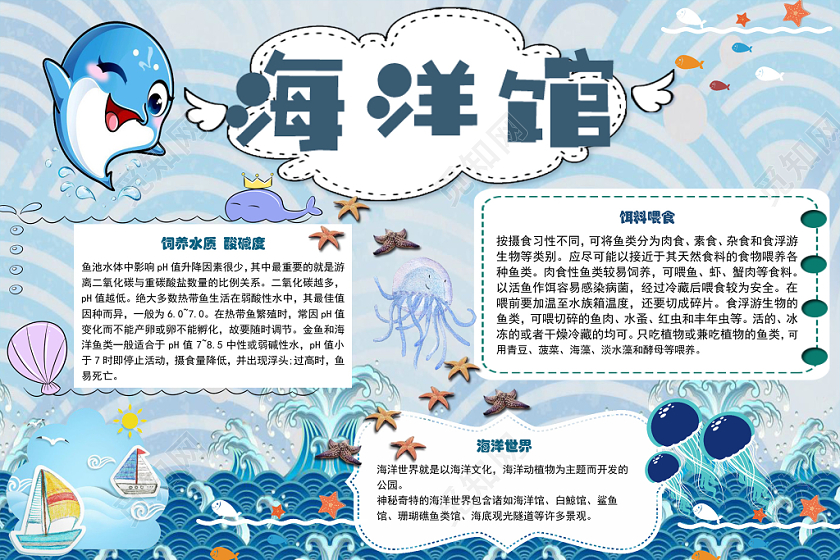 小清新蓝色海洋馆海洋公园手抄报Word小报