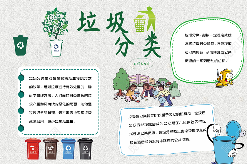 白色和谐垃圾分类手抄报小报word模板