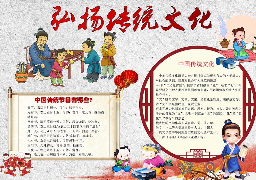 经典国学传统文化小报word电子小抄报