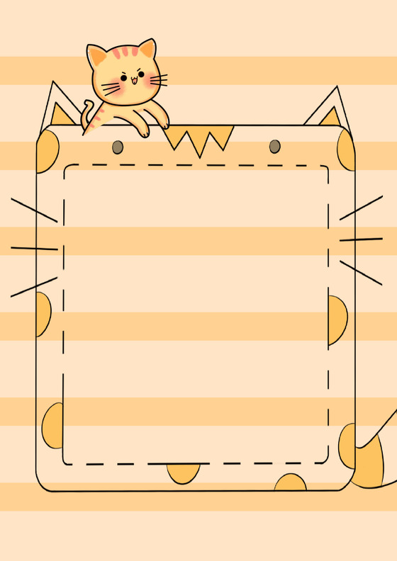 橘色猫咪可爱信纸背景word模板
