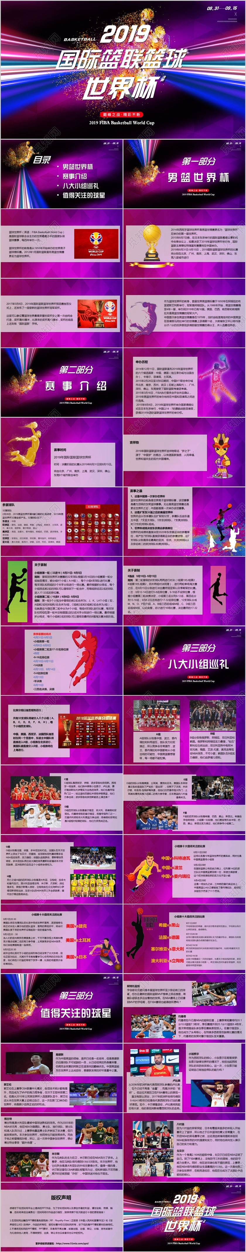 杂志风国际篮联篮球世界杯培训课件PPT模板