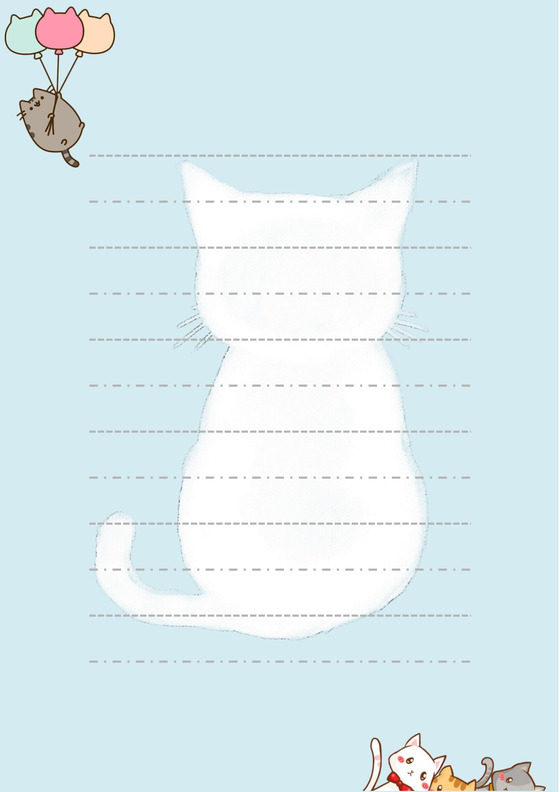 浅蓝卡通猫咪信纸word模板