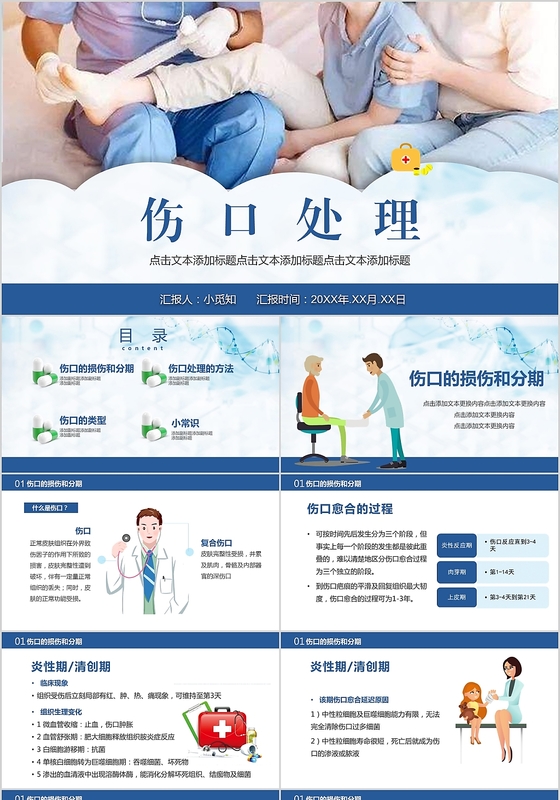 蓝色医院医疗伤口护理ppt医疗培训课件ppt模板