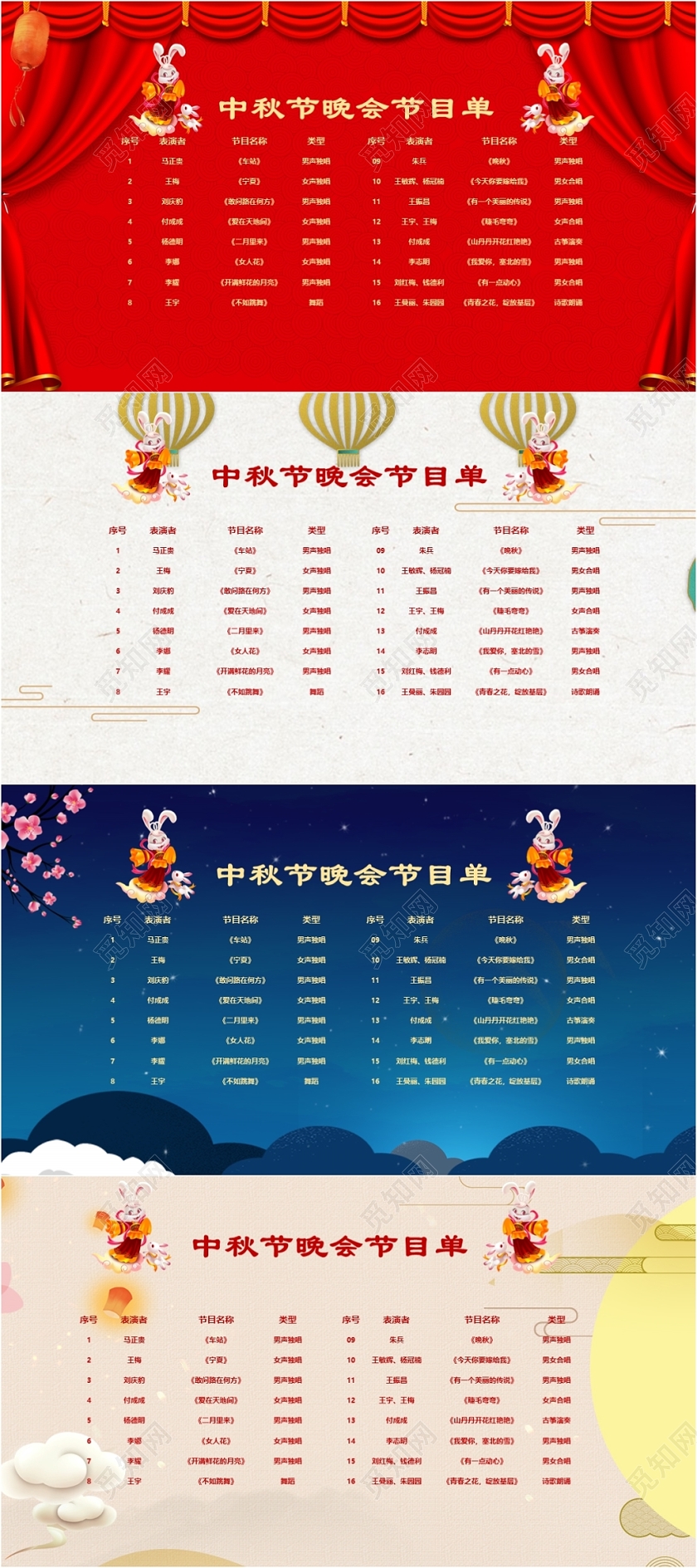 欢庆中秋中秋节晚会节目单PPT模板
