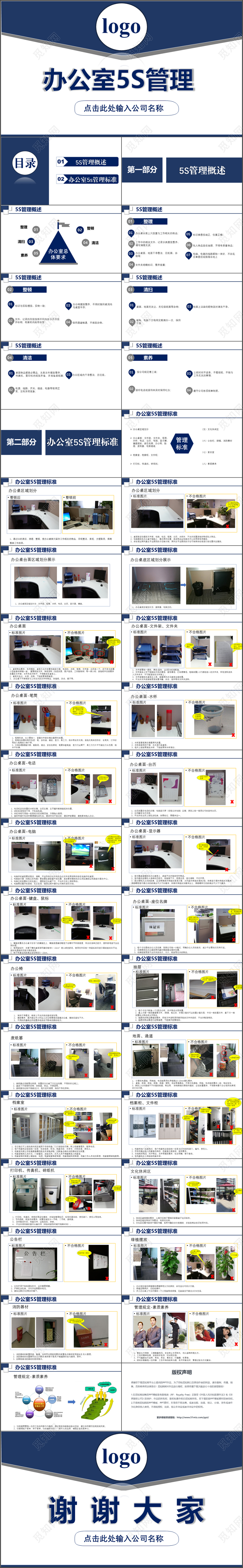2019年大气蓝色扁平化办公室5S管理通用课件PPT模板