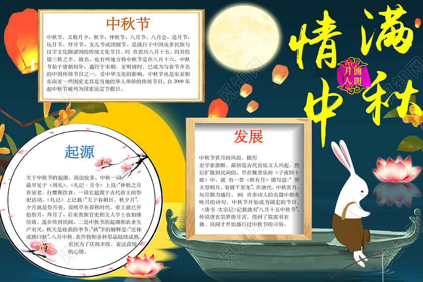 卡通团圆情满中秋小报手抄报word模板