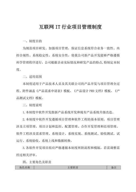 互联网IT行业项目管理规章制度Word文档