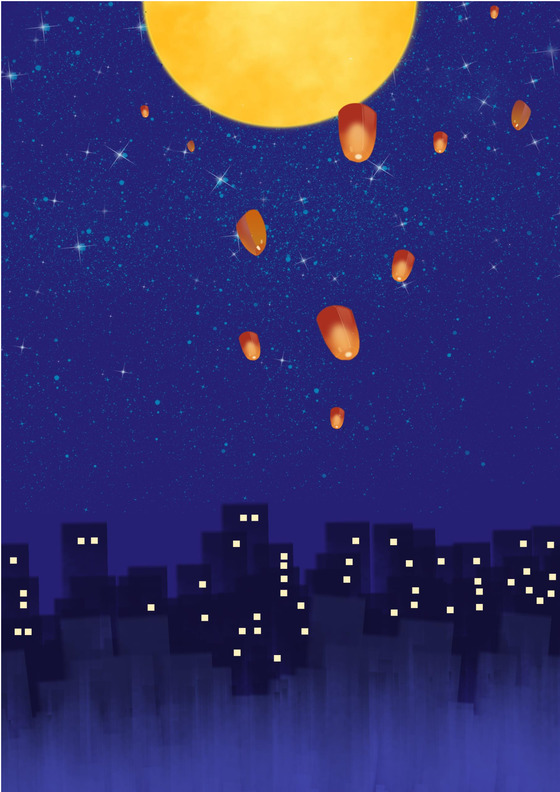 紫色万家灯火圆月中秋信纸word模板