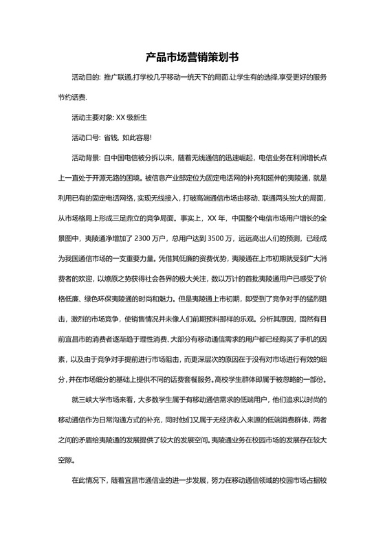 产品市场营销策划word文档