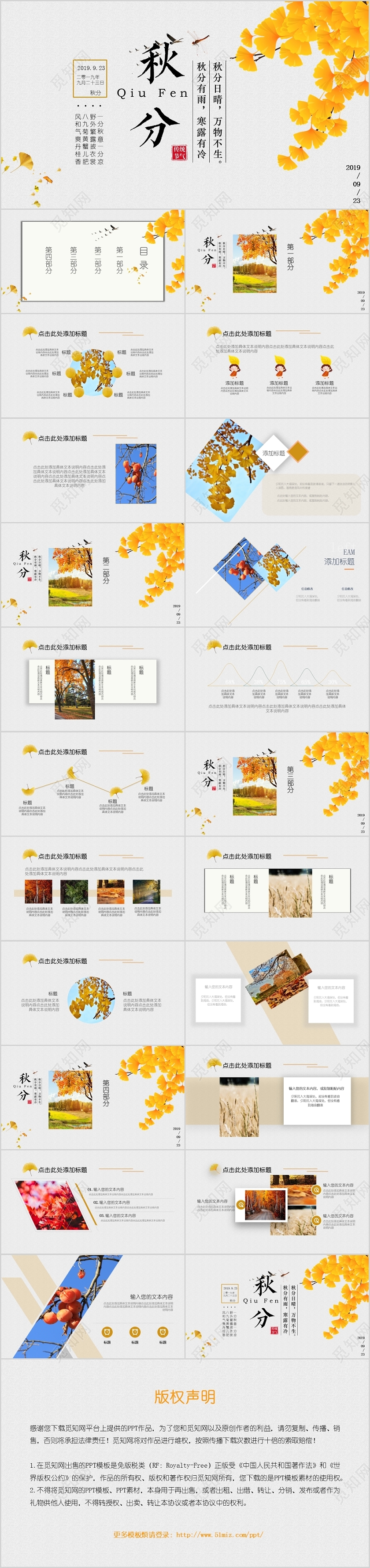 简约唯美秋天银杏二十四节气之秋分PPT模板