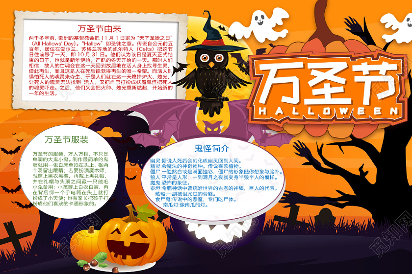 简约黄HAPPY HALLOWEEN万圣节手抄报word模板