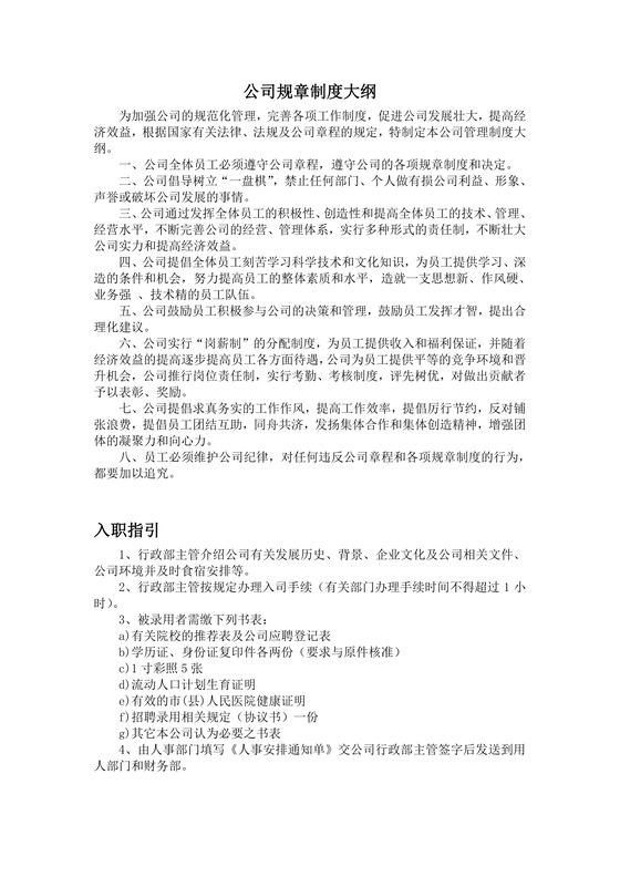 公司规章制度大纲Word模板