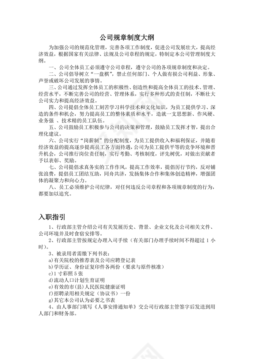 公司规章制度大纲Word模板