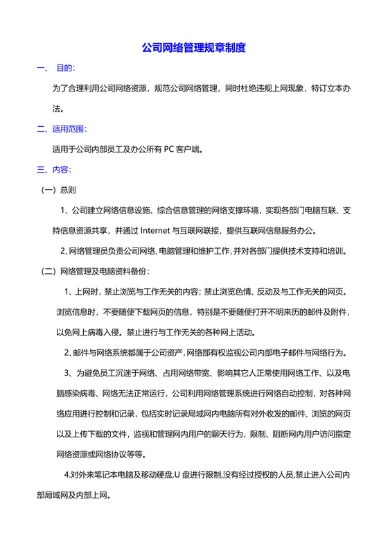 公司网络管理规章制度word模板