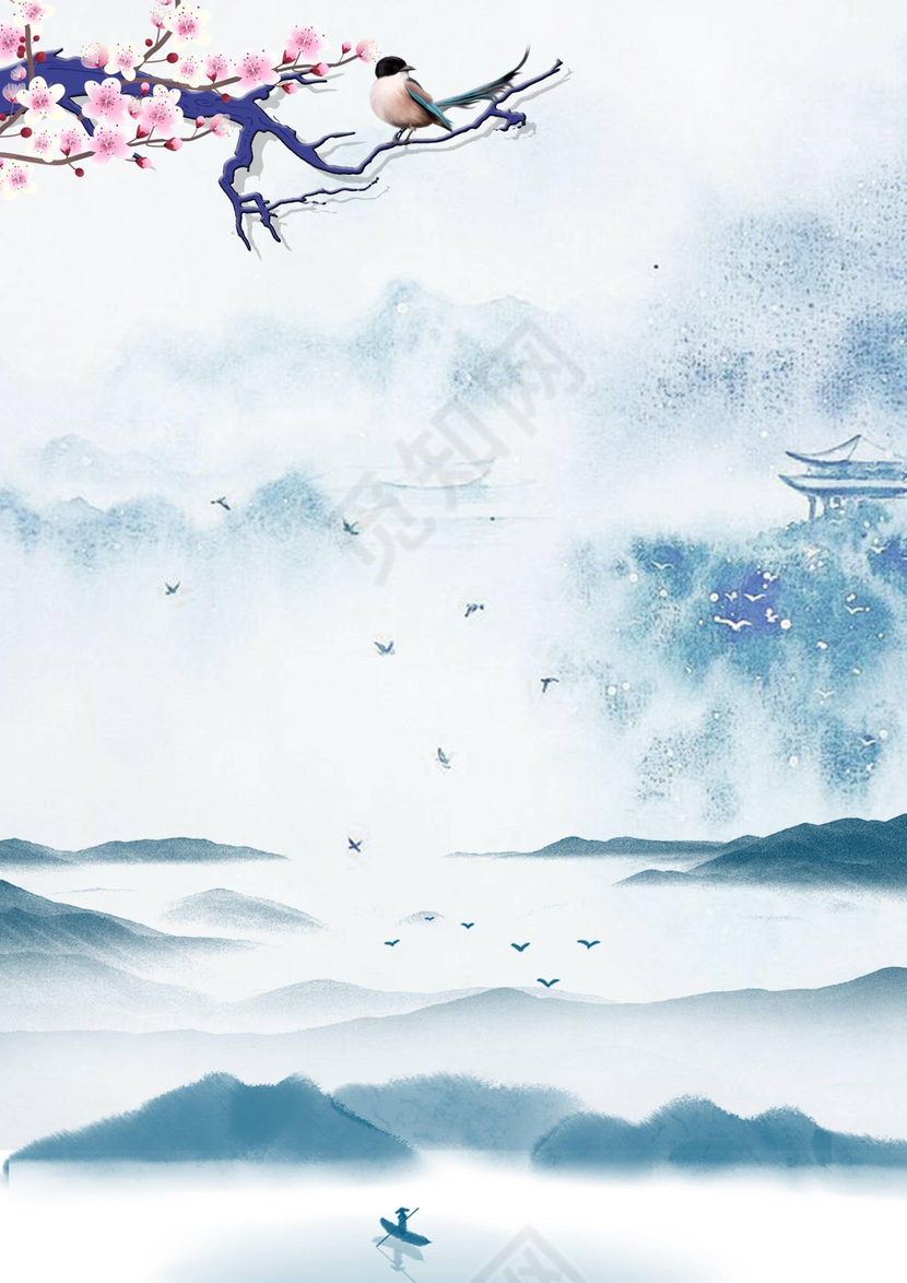 清新古风信纸背景word模板