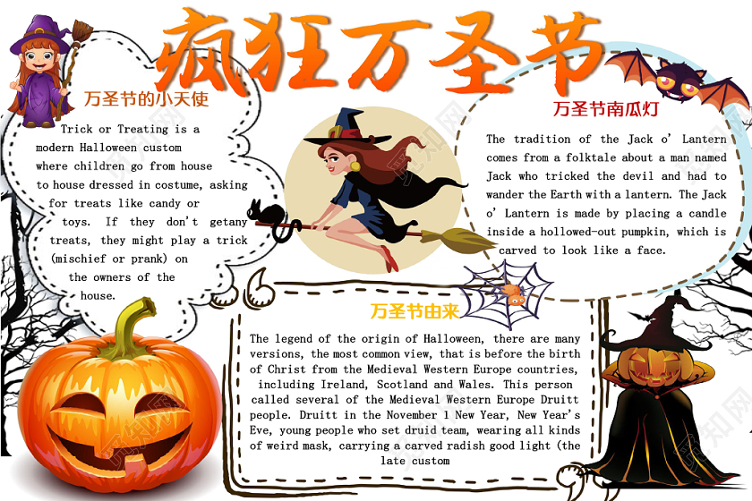 卡通白色可爱疯狂万圣节手抄报word模板