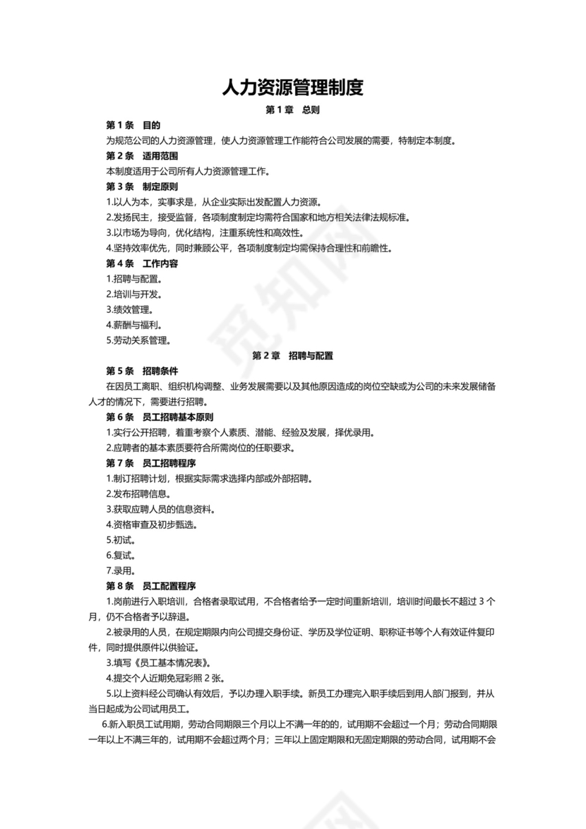 企业公司人力资源管理制度文档