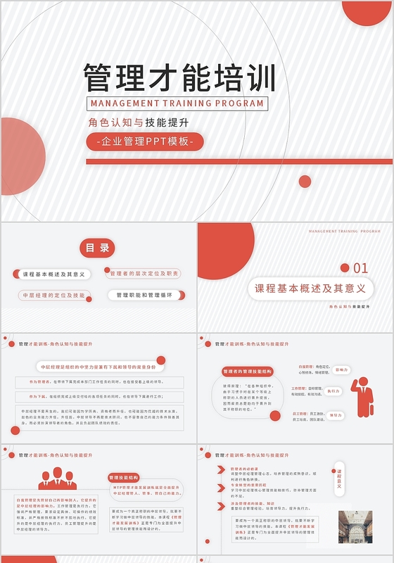 创意简约风企业管理角色认识与提升主题管理才能培训课件ppt