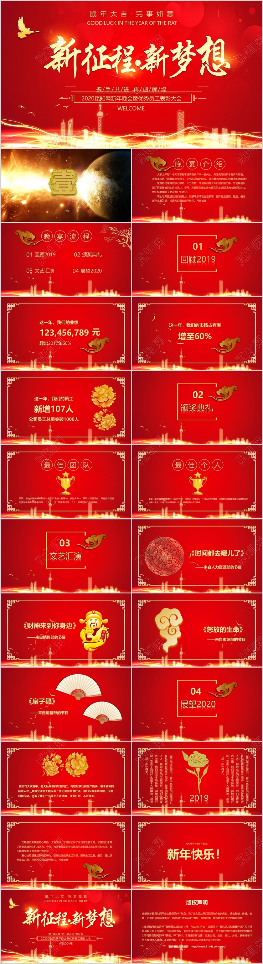 红色2020年会新年晚会新征程再出发PPT模板