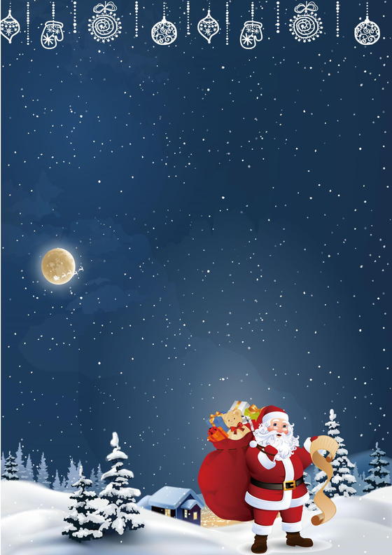 深蓝夜空圣诞老人可爱卡通圣诞树圣诞节贺卡word模板
