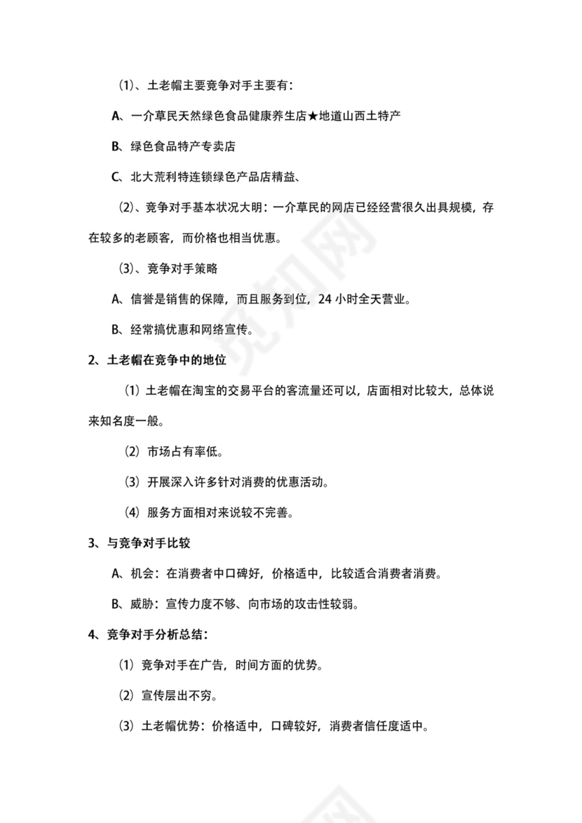 绿色食品网店商业策划书word模板