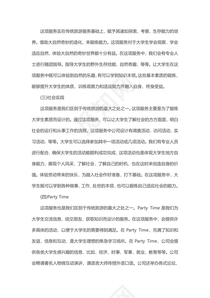 旅游公司项目商业策划书word模板