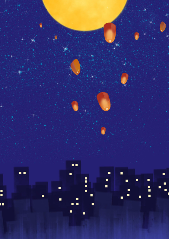 元旦夜空花灯背景海报word模板