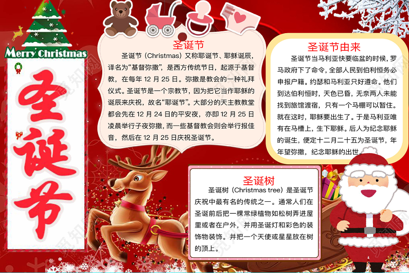 红色可爱圣诞节节日手抄报word模板