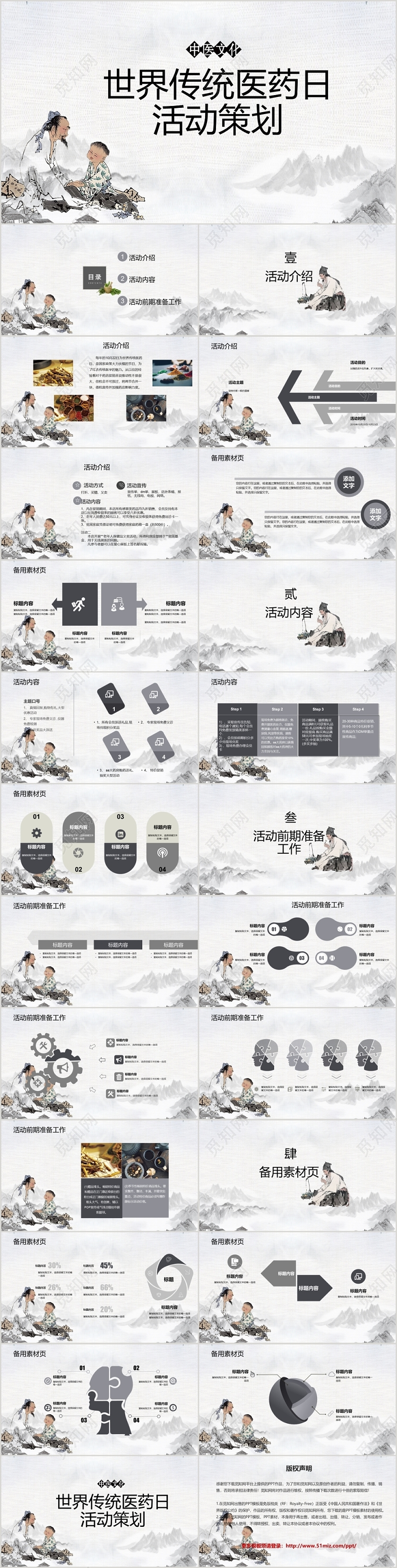 灰色水墨中国风中华文化世界传统医药日活动策划PPT模板