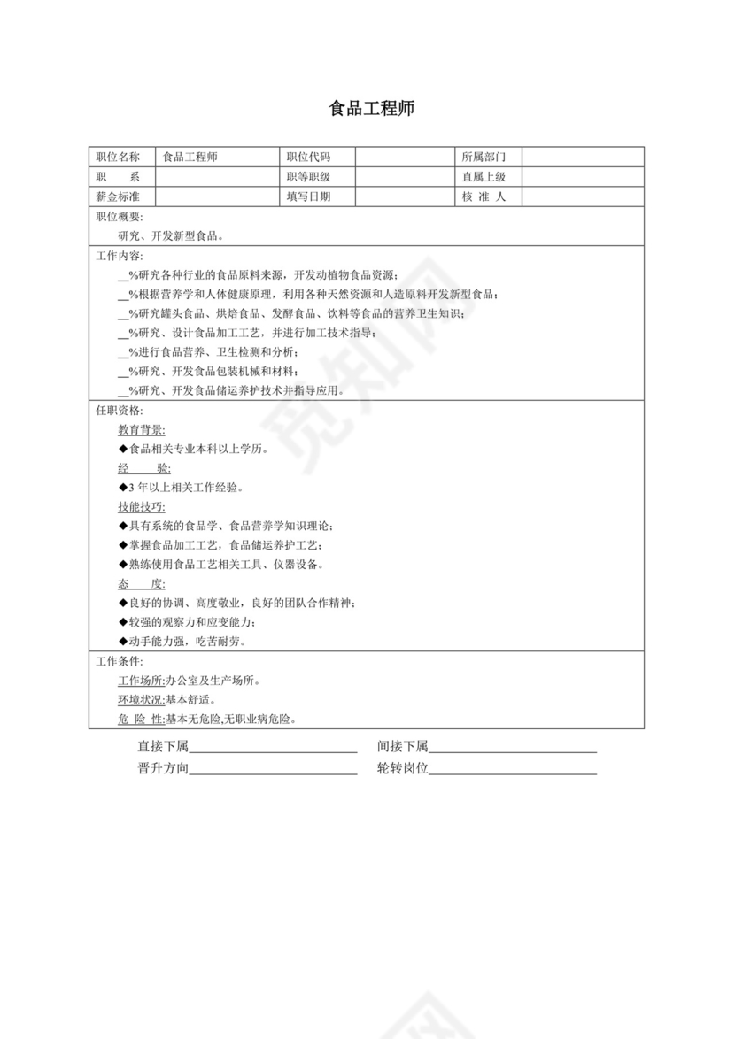 简单大方技术人员岗位职责word模板