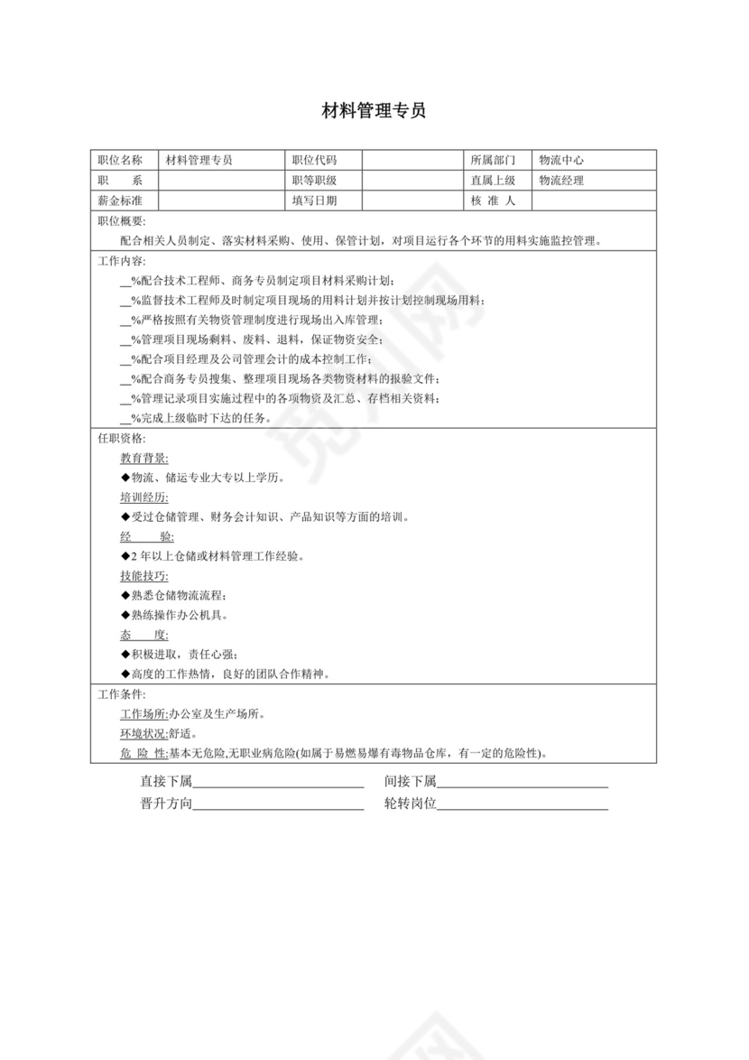 简单大方技术人员岗位职责word模板