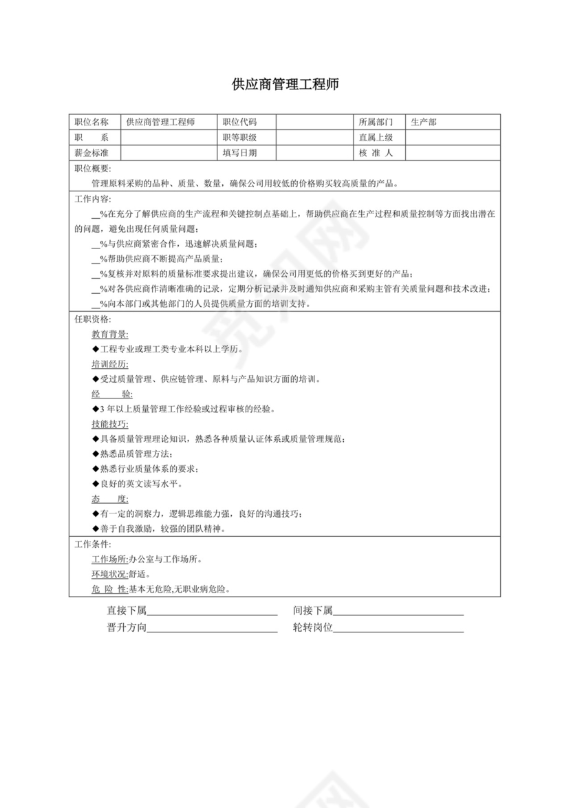 简单大方技术人员岗位职责word模板