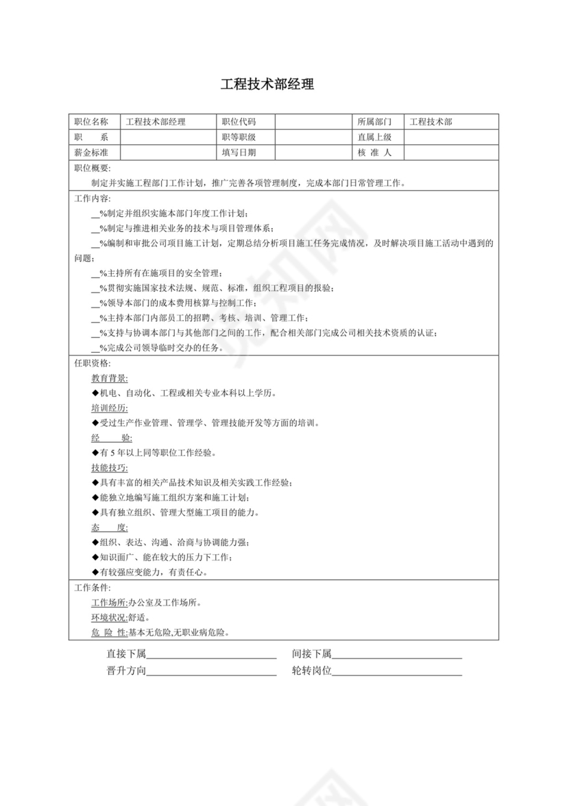 简单大方技术人员岗位职责word模板