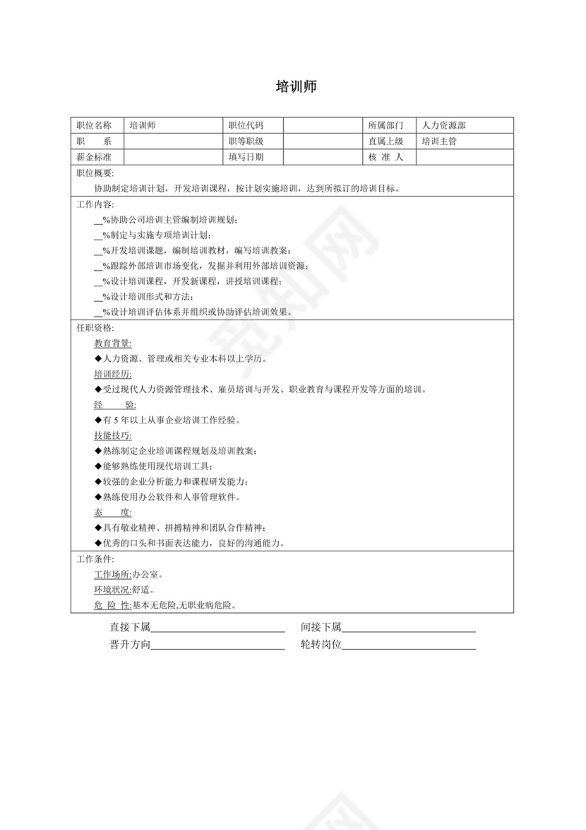 简单大方技术人员岗位职责word模板